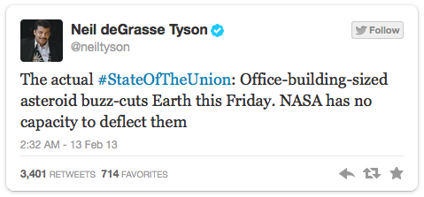 State of the Union Asteroid tweet by @neiltyson