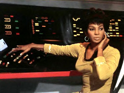 Pictured here: Nichelle Nichols as Lt. Uhura, the communications officer on the bridge of Star Trek's starship USS Enterprise