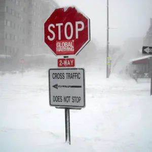 Photo of a stop sign reading "stop global warming," at 19th and Q in Washington D.C., during the 2nd North American blizzard of 2010. Image credit: AgnosticPreachersKid [CC BY-SA 3.0 (https://creativecommons.org/licenses/by-sa/3.0)], from Wikimedia Commons.