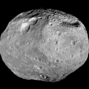 A composite image of the asteroid, Vesta, taken by the Dawn spacecraft