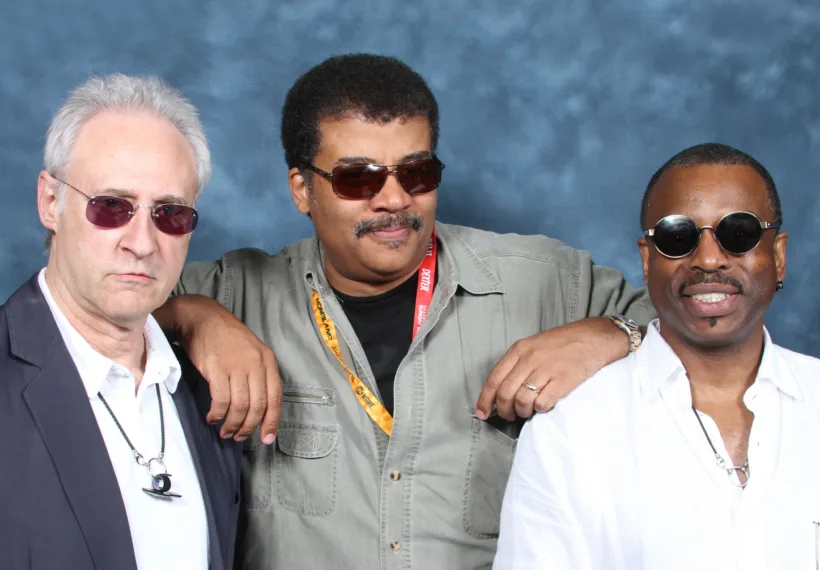Photo of Neil deGrasse Tyson with Star Trek The Next Generation actors Brent Spiner and LeVar Burton