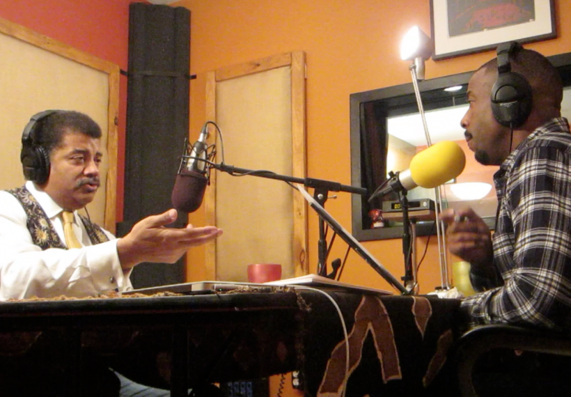 Neil deGrasse Tyson and comedian Chuck Nice in the studio