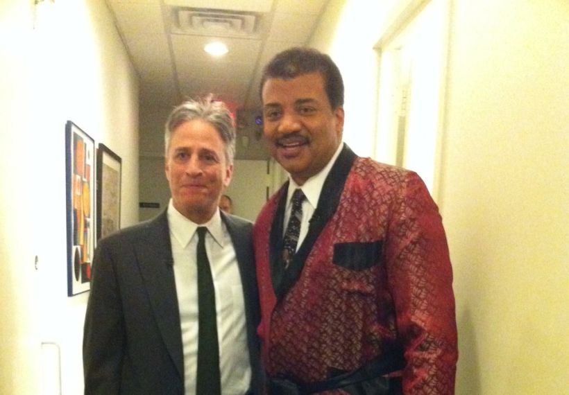 Neil deGrasse Tyson and Jon Stewart backstage on The Daily Show, 1-24-13.