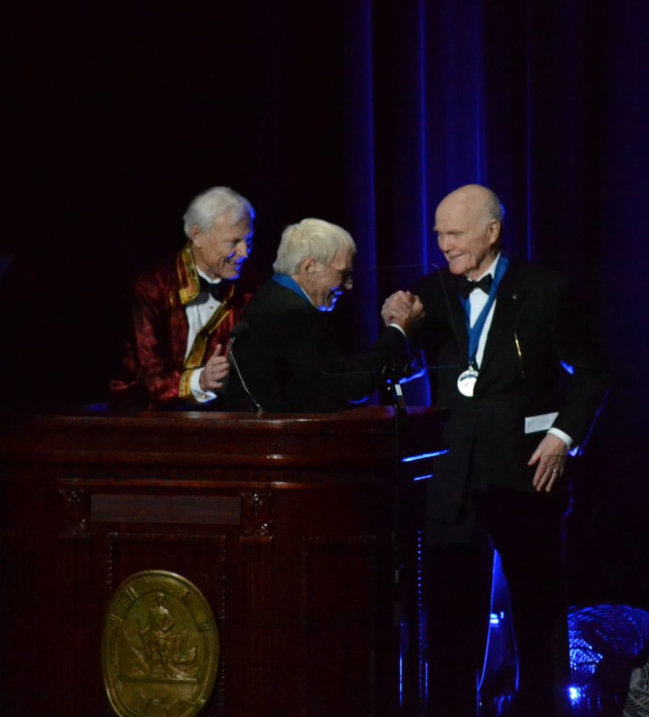 John Glenn and Scott Carpenter receiving Legendary Explorer Medals
