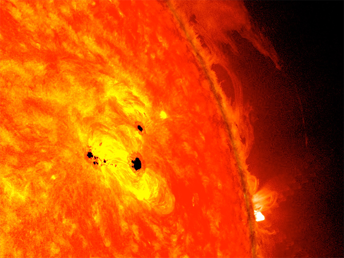 Sunspots on the Sun, taken by NASA's Solar Dynamics Observatory