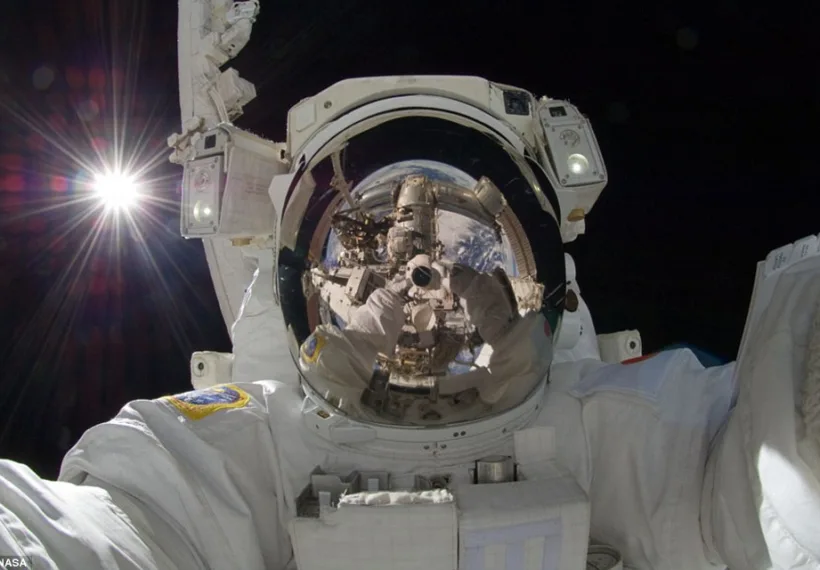 Japanese astronaut Aki Hoshide took this self-portrait outside the ISS. Photo Credit: NASA