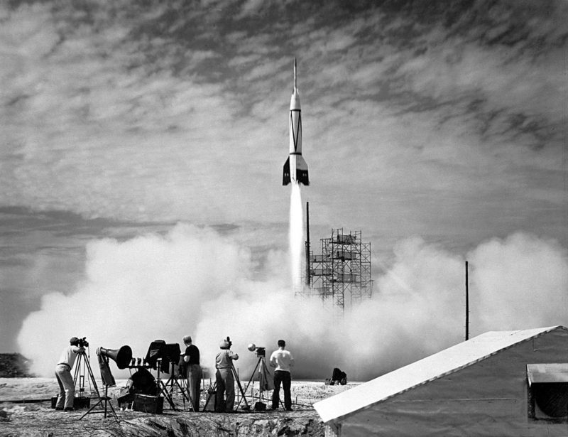 NASA archive photo of the first missile launched at Cape Canaveral, a Bumper V-2, on July 24, 1950.