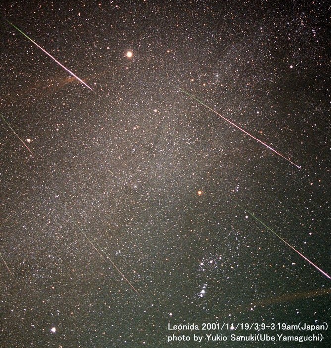 Photo of The 2001 Leonid Meteor Shower, by Yukio Sanuki, courtesy of NASA