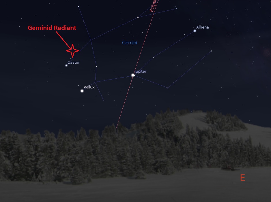 Where to see the 2013 Geminids, courtesy of Universe Today, Image Credit - Stellarium