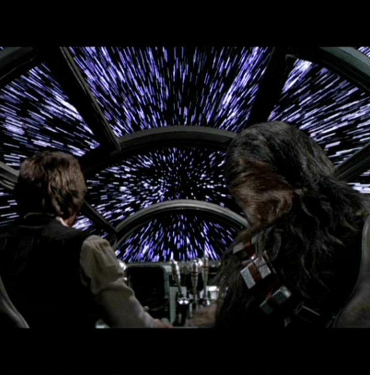 Image from Star Wars as Millenium Falcon jumps to light speed