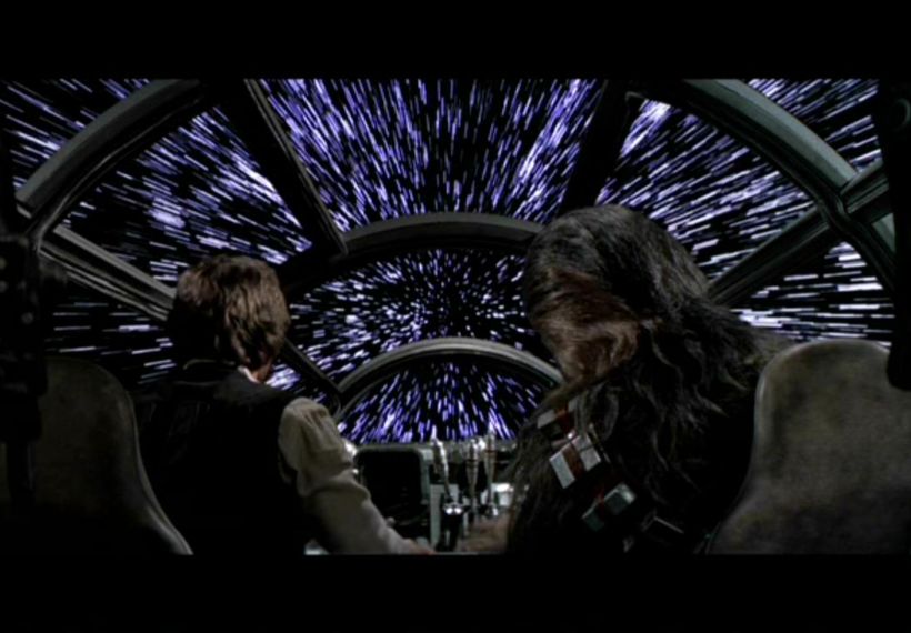 Image from Star Wars as Millenium Falcon jumps to light speed
