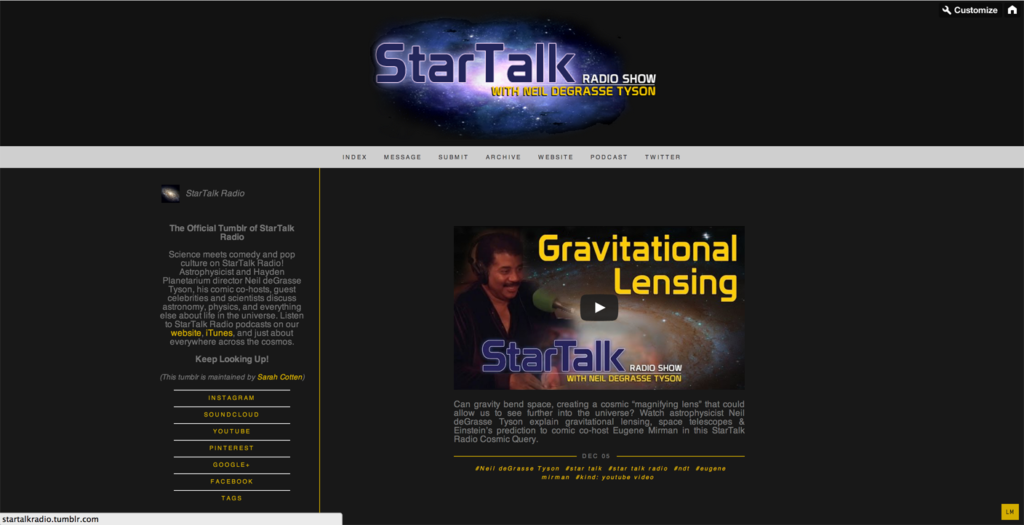 Image of StarTalk Radio's new Tumblr page