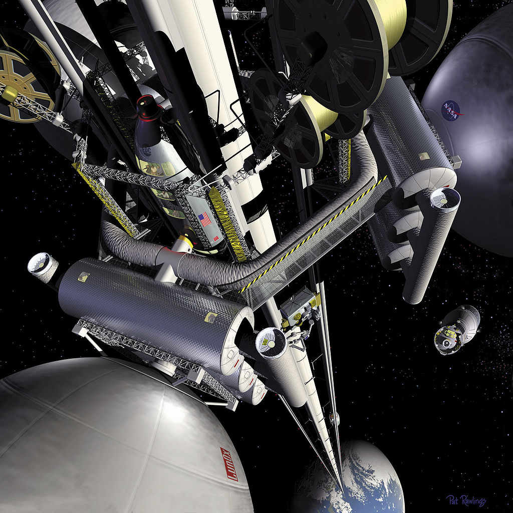 Image of space elevator concept by artist Pat Rawling, courtesy of NASA.