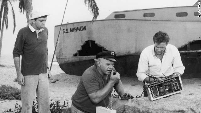 Image of The Professor, Gilligan, the Skipper and the coconut-powered radio on Gilligan's Island
