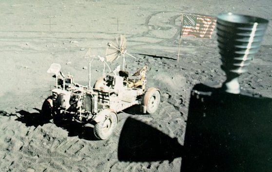 The Lunar Rover as seen from the Apollo 17 Lunar Module. Credit: NASA