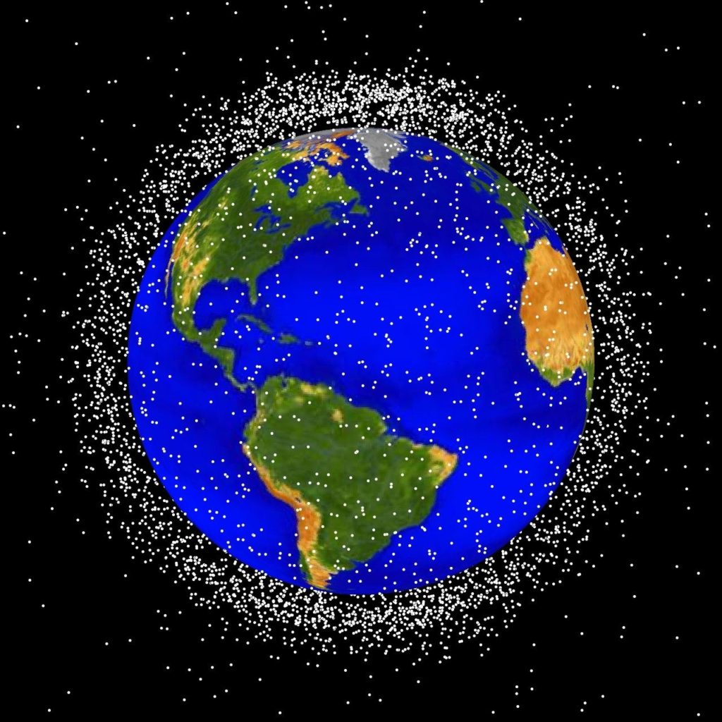 NASA image showing orbital debris in Low Earth Orbit. 