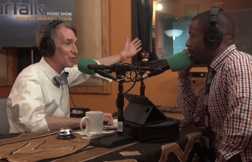 Photo of StarTalk Radio guest host Bill Nye the Science Guy and comic co-host Chuck Nice in studio.