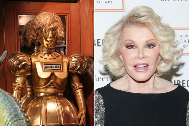 Two images showing Joan Rivers and her character, Dot Matrix, from 1987 movie Spaceballs, credit MGM/Getty Images, courtesy of Screencrush.com 