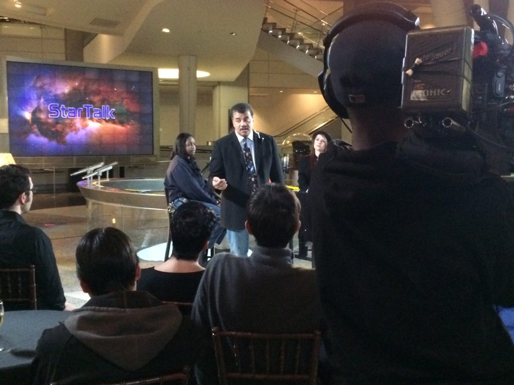 Photo of Neil deGrasse Tyson at the recording of the StarTalk TV show.