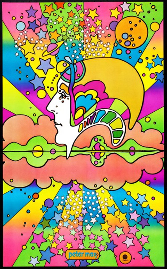 A painting called "The Different Drummer" by the artist Peter Max.