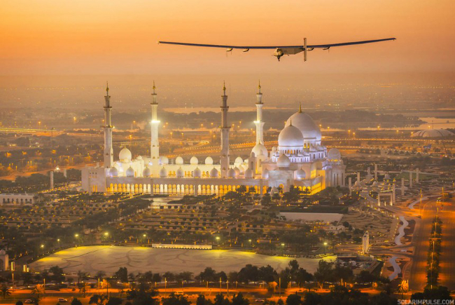 Photo of Solar Impulse 2 over Abu Dhabi. 