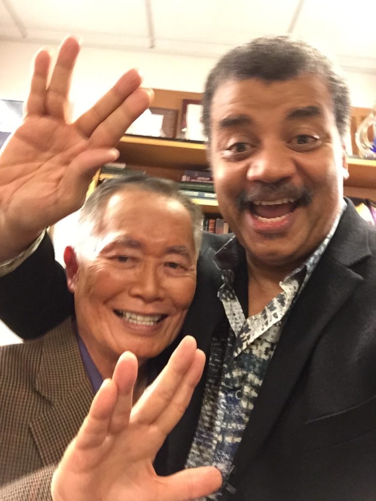 Selfie of George Takei and Neil deGrasse Tyson, taken by Neil in his office at the Hayden Planetarium.