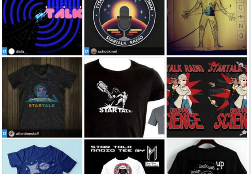 Montage of fan designs for a new StarTalk Radio t-shirt
