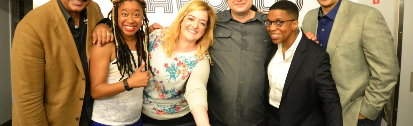 Elliot Severn's photo of the StarTalk Live! crew backstage at the Apollo. Left to right: Neil deGrasse Tyson, Phoebe Robinson, Maeve Higgins, Eugene Mirman, Dr. Ainissa Ramirez, Senator Cory Booker.