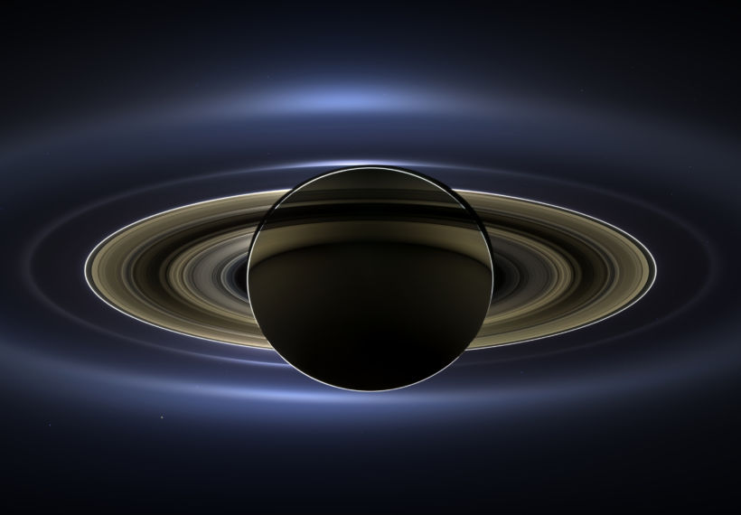 "The Day the Earth Smiled" - a photo of the planet Saturn, with Earth in the very distant background, taken by Cassini. Credit: NASA/JPL-Caltech/SSI.
