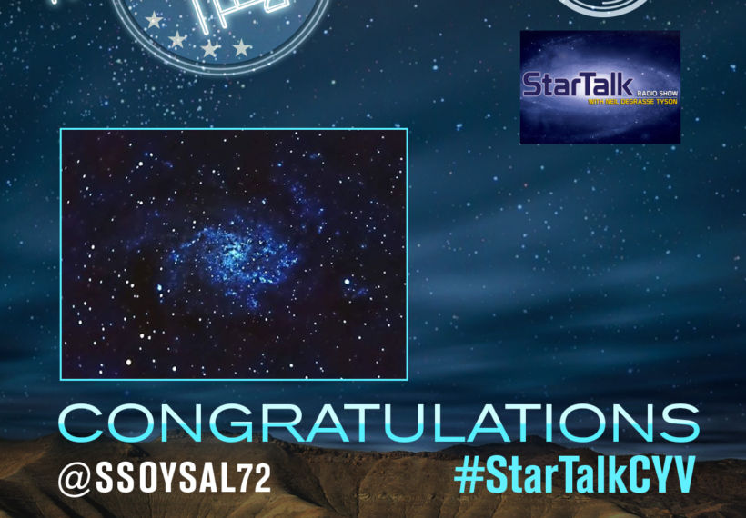 Graphic showing the "Change Your View with Celestron and StarTalk Radio" Week 1 contest winner.