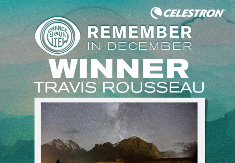 Graphic showing the winner of the first week of "Remember in December" for the "Change Your View with Celestron and StarTalk Radio" photo contest.