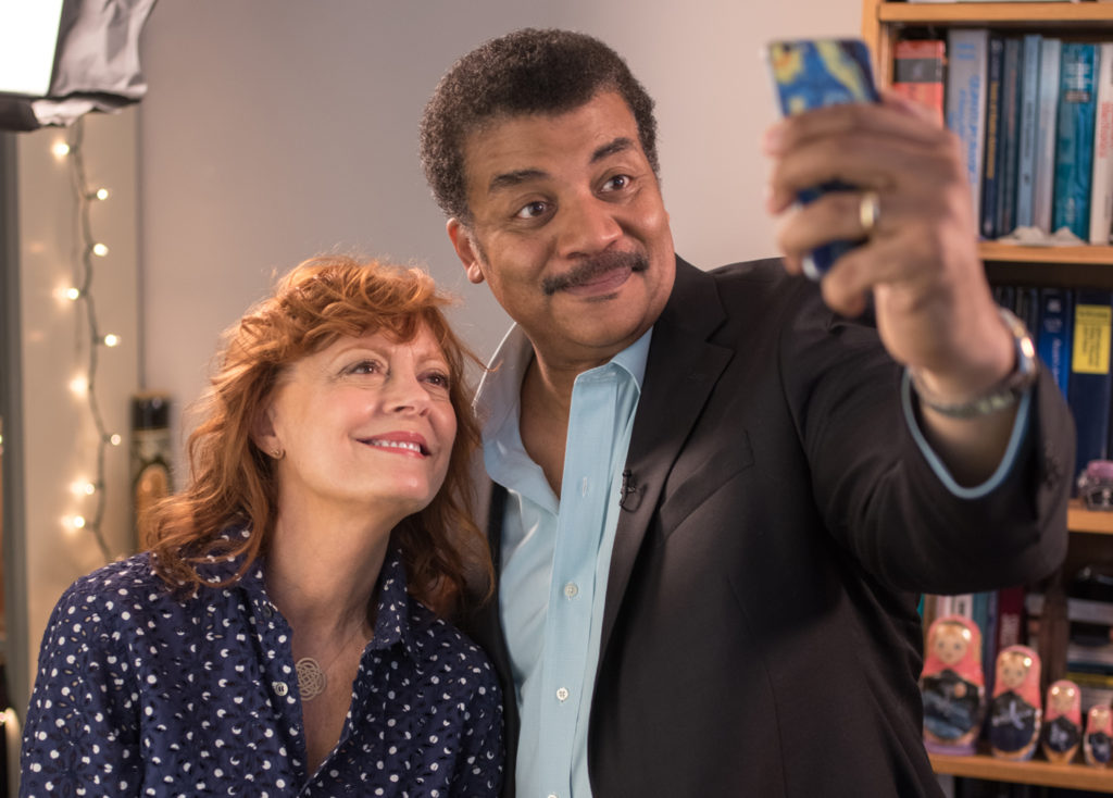 Photo by Brian Stansfield of Neil deGrasse Tyson and Susan Sarandon taking a selfie.