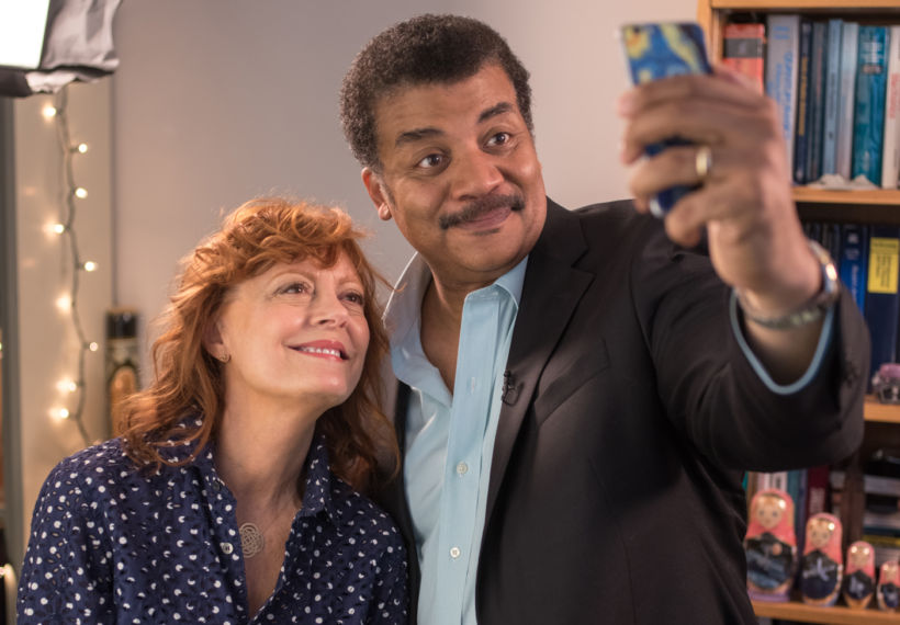 Photo by Brian Stansfield of Neil deGrasse Tyson and Susan Sarandon taking a selfie.