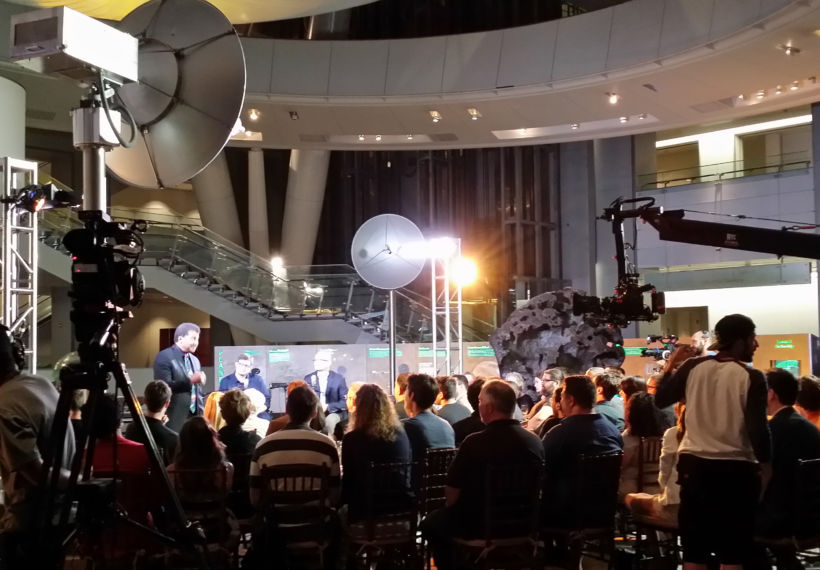 Photo showing set and filming of StarTalkTV on the National Geographic Channel, from the Hall of the Universe at the American Museum of Natural History. Credit: Jeffrey Lee Simons.