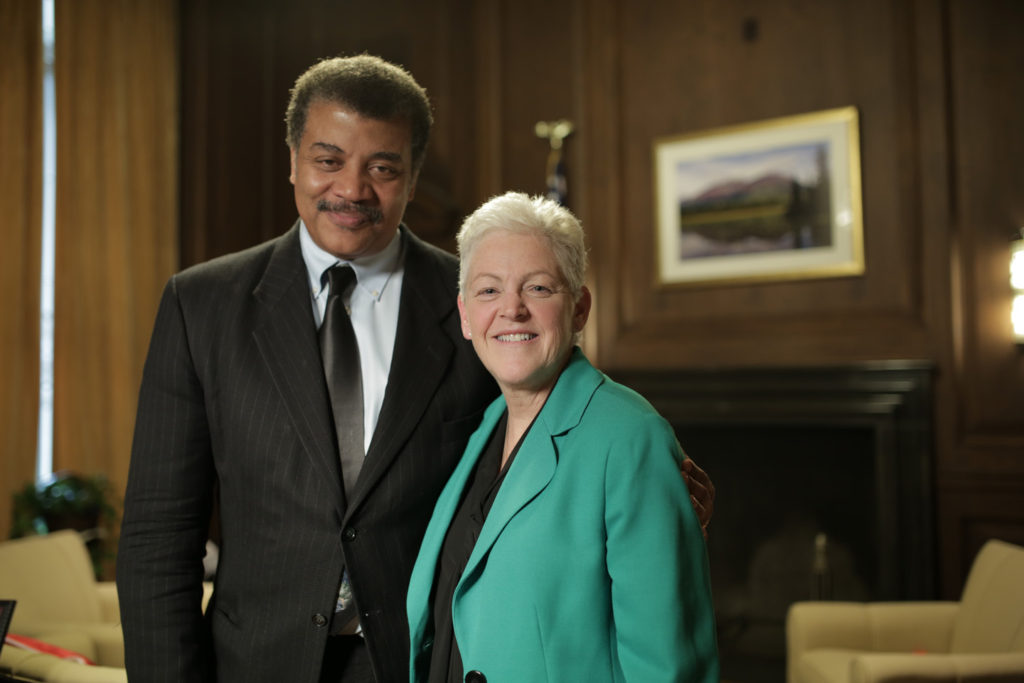 Photo of Neil deGrasse Tyson and Gina McCarthy, courtesy of National Geographic Channels