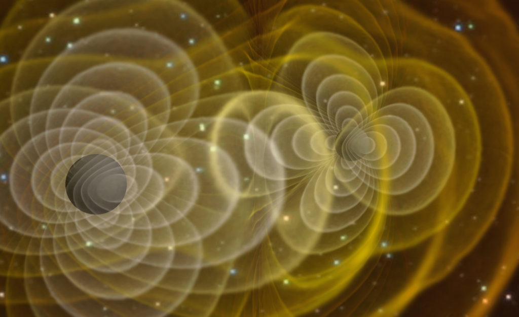 3D visualization of gravitational waves produced by 2 orbiting black holes. Image Credit: Henze, NASA. Courtesy of LIGO.