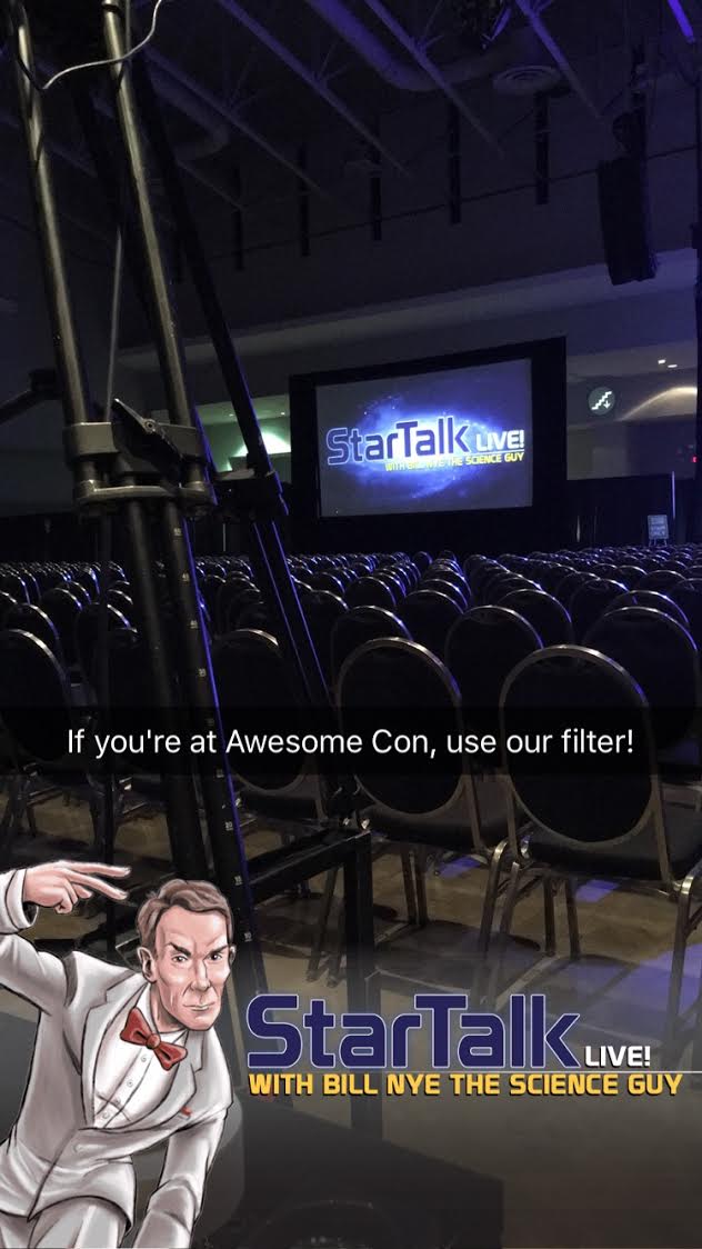 Photo of empty Awesome Con stage using the StarTalk Live! Snapchat geofilter by Rob Cabrera.