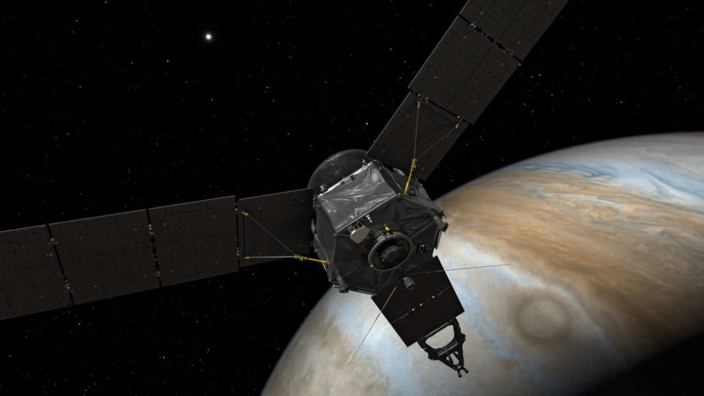 Illustration of Juno at Jupiter. Image Credit: NASA/JPL-Caltech.