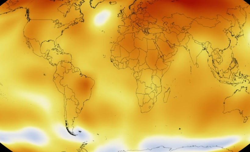 NASA image showing how Earth’s 2015 surface temperatures were the warmest since modern record keeping began in 1880.