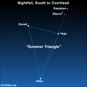 Diagram showing Deneb and the Summer Triangle, courtesy of EarthSky.org.