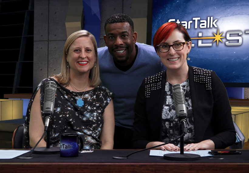 Ben Ratner’s photo of StarTalk All-Stars Emily Rice and Summer Ash in studio with co-host Chuck Nice.