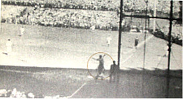 Still photo frame of Babe Ruth's called shot from 1932 film by Matt Kandle, Copyright Kirk M. Kandle, coutesy of Wikipedia.