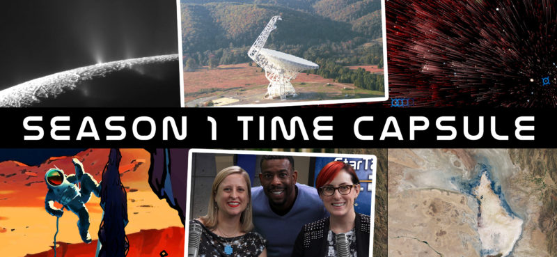 A Photo montage of episodes in our Season 1 Time Capsule. Credits, clockwise from top left: NASA/JPL/SSI, Mosaic: Emily Lakdawalla; NRAO/AUI; The American Museum of Natural History; NASA Earth Observatory; Ben Ratner; NASA.