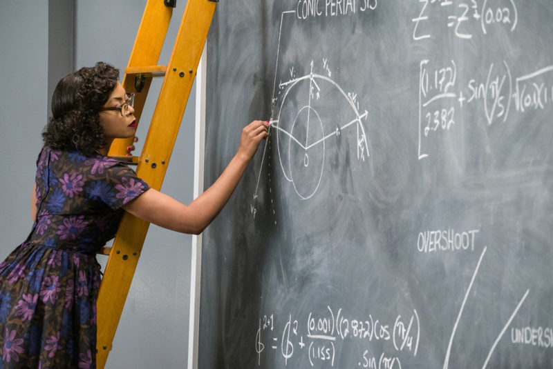 In this scene from the movie Hidden Figures, Katherine Johnson calculates orbital insertion trajectories for the Mercury program. Credit: TM and C 2017 Twentieth Century Fox Film Corporation, All rights reserved.