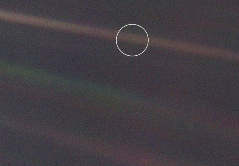 Voyager 1 photo of Earth, The Pale Blue Dot. Credit: NASA.