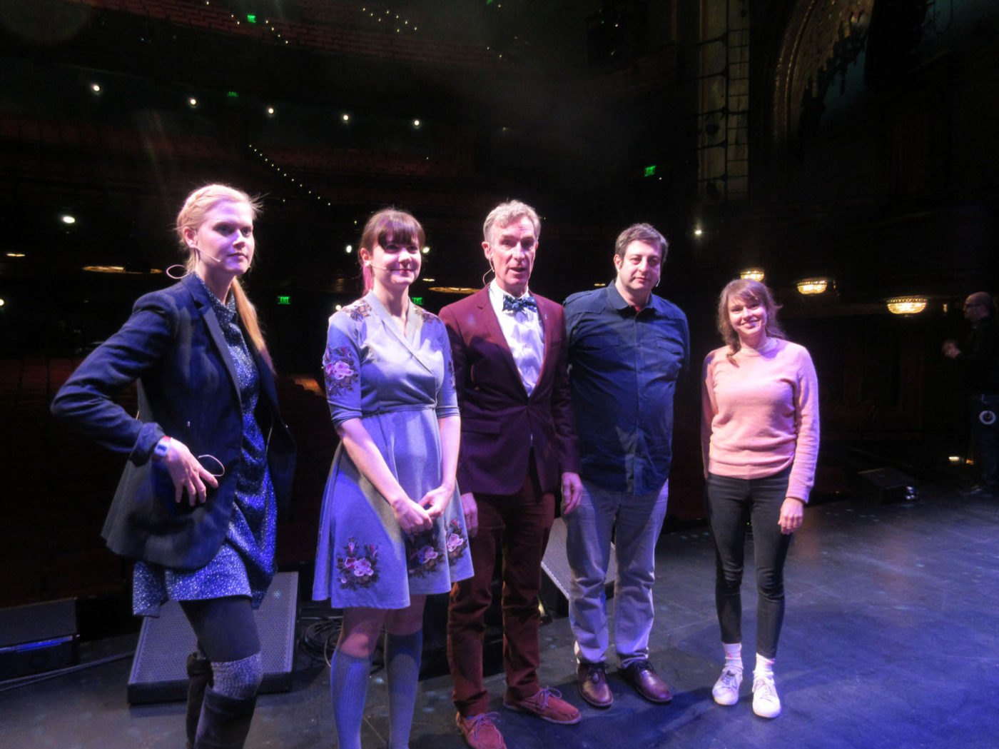 Heather Archuletta's photo of StarTalk Live! at SF Sketfchfest 2017 – Left to right, Janet Varney, Ariel Waldman, Bill Nye, Eugene Mirman and Claudia O’Doherty.