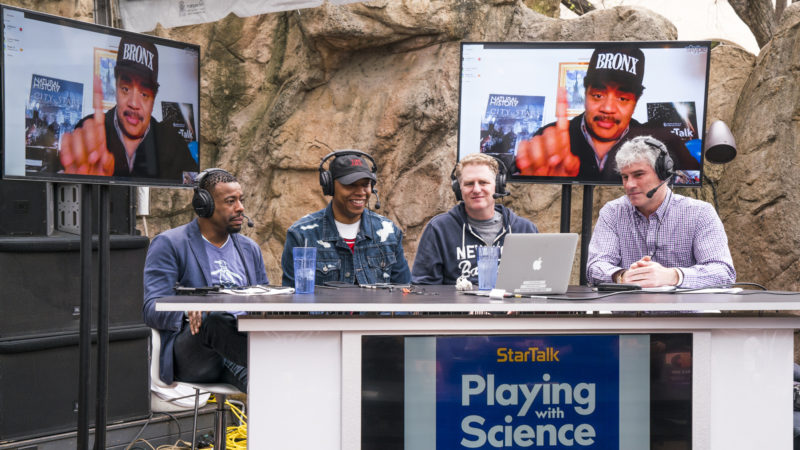 Photo of Chuck Nice, Caron Butler, Michael Rapaport, Neil deGrasse Tyson, Gary O’Reilly on the TuneIn stage at SXSW.
