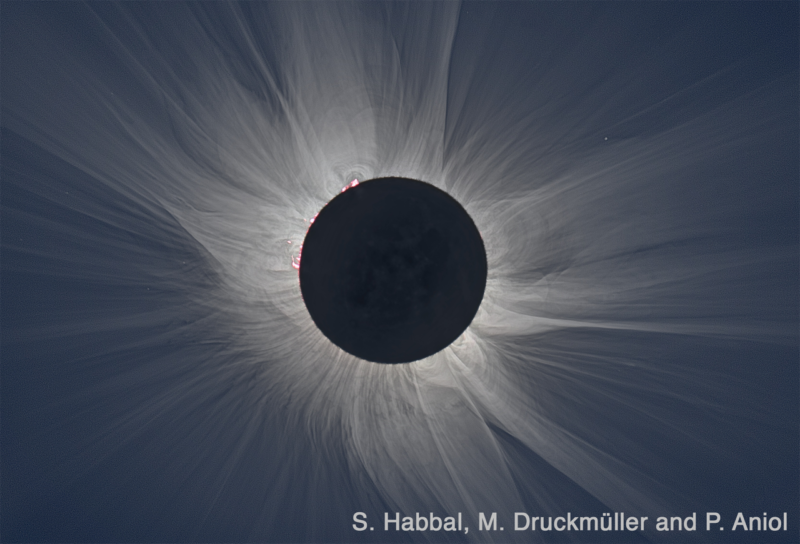 Photo of solar corona seen during totality by S. Habbal, M. Druckmüller, and P. Aniol.