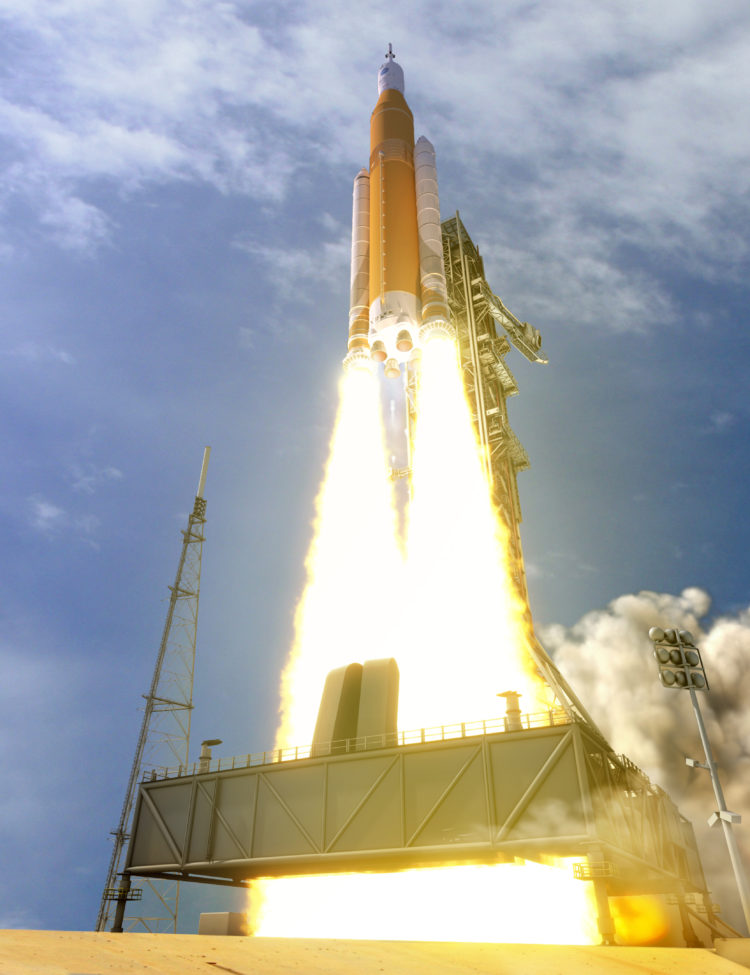NASA Artist’s concept of the SLS (Space Launch System) and Orion capsule.