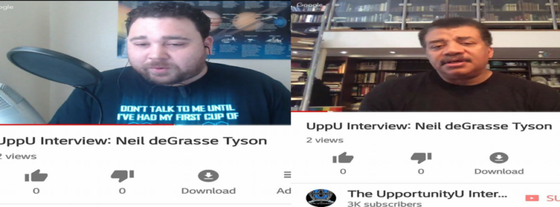 Screen captures of Ron Sparkman skyping with Neil deGrasse Tyson.